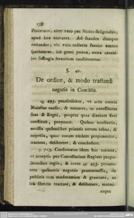 §. 40. De ordine, & modo tractandi negotia in Comitiis