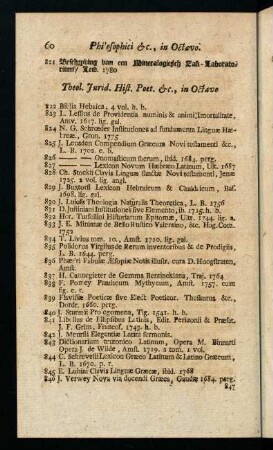 60-63, Theol. Jurid. Hist. Poet. &c., in Octavo