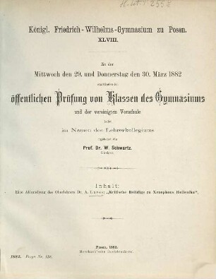 Zu der ... stattfindenden öffentlichen Prüfung ladet ... ergebenst ein. 1881/82