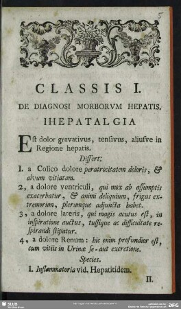 Classis I. De Diagnosi Morborum Hepatis