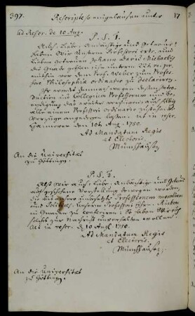 Beförderung des außerordentlichen Professors Michaelis zum ordentlichen Professor der Philosophischen Fakultät mit Rang vor dem Professor Weber.
