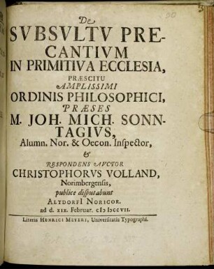 De Svbsvltv Precantivm In Primitiva Ecclesia