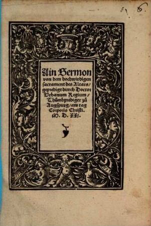 Ain Sermon von dem hochwirdigen sacrament des Altars