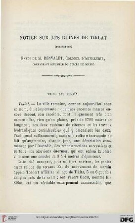 Sér. 2: Notice sur les ruines de Tiklat (Tubusuptus)