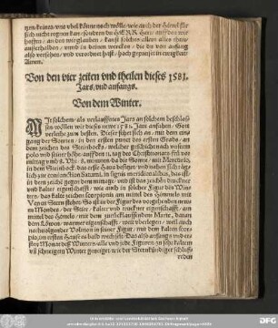 Von den vier zeiten vnd theilen dieses 1581. Jars/ vnd anfangs.