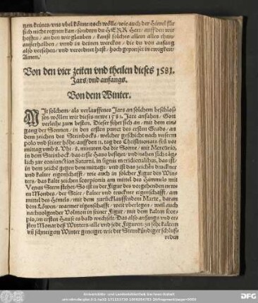 Von den vier zeiten vnd theilen dieses 1581. Jars/ vnd anfangs.