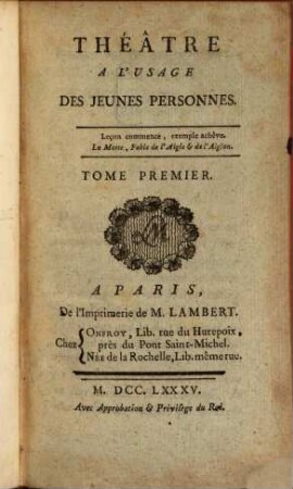 Théâtre À L'Usage Des Jeunes Personnes. 1