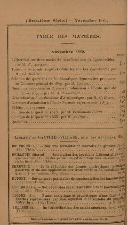 Table des matières. Novembre 1880.