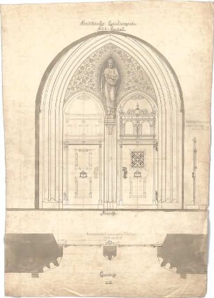 Dolmetsch, Heinrich; Geislingen / Steige; Ev. Stadtkirche, Restaurierung - Südportal (Grundriss, Ansicht)