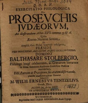 Exercitatio Philologica De Prosevchis Jvdaeorvm : Ad illustrandum Actor. XVI. comma 13. et 16.