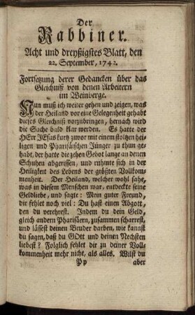 Acht und dreyßigstes Blatt, den 22. September, 1742.