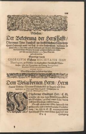 Ursachen/ Der Bekehrung der Herrschafft/ Ober unnd Nider Haußeck ...
