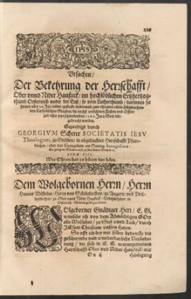 Ursachen/ Der Bekehrung der Herrschafft/ Ober unnd Nider Haußeck ...