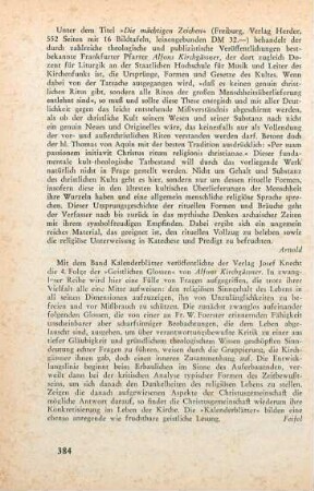 384 [Rezension] Kirchgässner, Alfons, Die mächtigen Zeichen