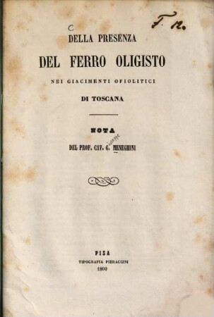 Della presenza del ferro oligisto nei Giacimenti ofiolitici di Toscana