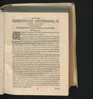 Exercitatio Iustinianea II. Respondente Erdmanno Zieglero ...