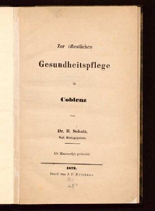 Zur öffentlichen Gesundheitspflege in Coblenz