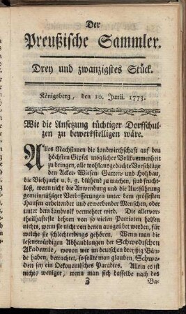 Drey und zwanzigstes Stück. Königsberg, den 10. Junii 1773.