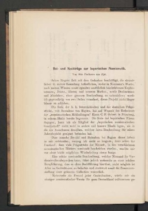 Bei- und Nachträge zur bayerischen Numismatik