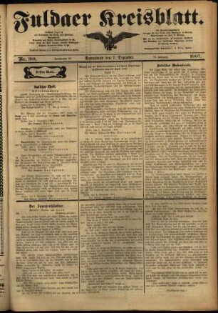 Erste Ausgabe vom Samstag, den 07. Dezember 1907.