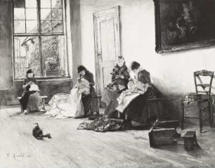 Waisenkinder in Lübeck : Waisen beim Wäsche ausbessern, Gemälde 1884