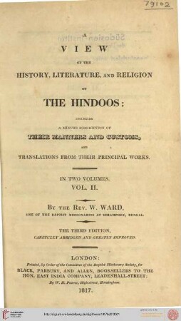 Band 2: A View of the History, Literature, and Religion of the Hindoos