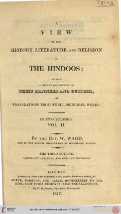 Band 2: A View of the History, Literature, and Religion of the Hindoos