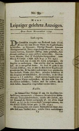 No. 89. Den 6ten November 1789.