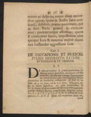 Cap. I. De Usucapionis Et Praescriptionis Differentia Ratione Etymologiae Et Originis