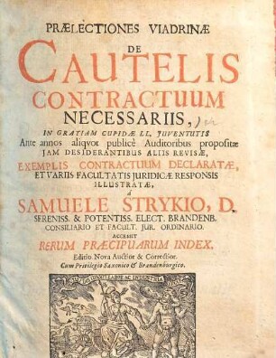 Praelectiones Viadrinae de cautelis contractuum necessariis ...