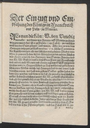 Der Einzug und Empfahung des Konigs in Franckreich und Poln/ zu Mantua.