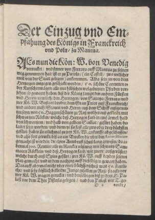 Der Einzug und Empfahung des Konigs in Franckreich und Poln/ zu Mantua.