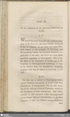 Chap. III. Of the Definition of the External Characters of Fossils