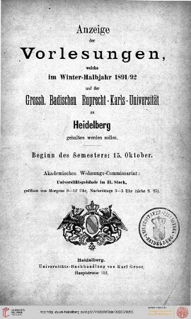 Wintersemester 1891/1892
