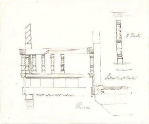 Lange, Ludwig; Lange - Archiv: X.3 Holzbauten - Balustrade eines Hauses 1. OG u. 2. OG in Prien (Ansicht, Schnitt, Detail)