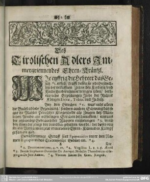 Deß Tirolischen Adlers Immergriennendes Ehren-Kränßl. [Erster Teil]