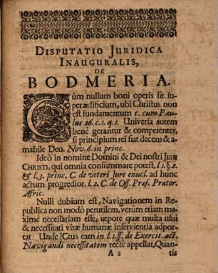 Disputatio inauguralis iuridica de bodmeria : ex utroque iure desumta