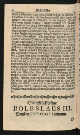 Der Glückseelige Boleslaus III. Sonsten Crivousti genannt.