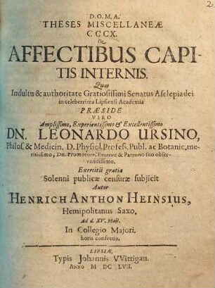 Theses Miscellaneae CCCX. De Affectibus Capitis Internis
