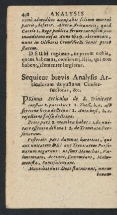 Sequitur brevis Analysis Articulorum Augustanae Confessionis, [et]c.