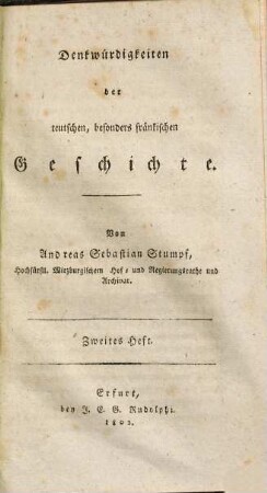 Denkwürdigkeiten der teutschen, besonders fränkischen Geschichte, 2