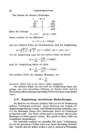 § 17. Ausgleichung vermittelnder Beobachtungen.