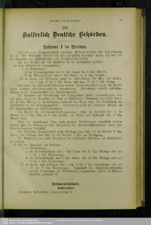 III. Behördenverzeichnis : III. Kaiserlich Deutsche Behörden