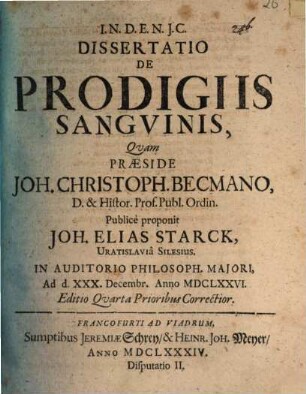 Dissertatio De Prodigiis Sanguinis