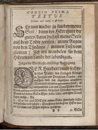 Concio Prima. Textus. Psalmo 116. vers. 7.