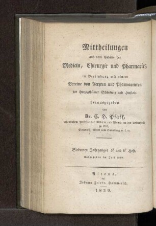 Siebenten Jahrganges 5. und 6. Heft. Ausgegeben im Juli 1839. - Fünten Jahrganges 5. und 6. Heft. Ausgegeben im Juli 1839.