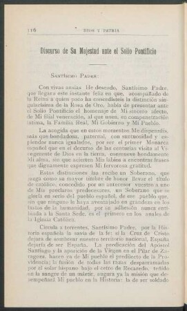 Discurso de su Majestad ante el Solio Pontificio