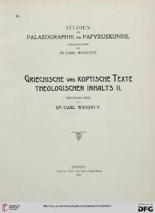 Band 2: Griechische und koptische Texte theologischen Inhalts