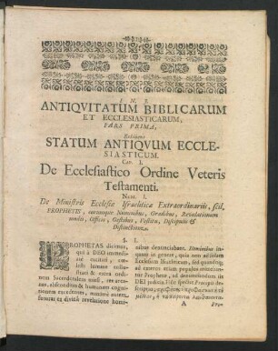 Pars Prima, Exhibens Statum Antiquum Ecclesiasticum.