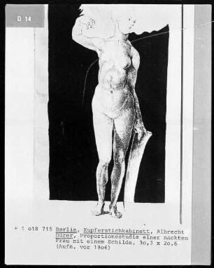 Nackte Frau mit Schild von vorn, Folio recto — Nackte Frau mit Schild von vorn, Folio verso